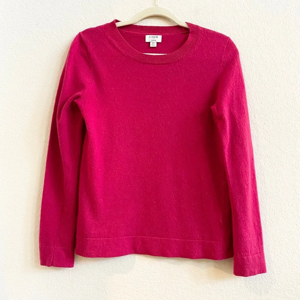 J‎ Crew Teddie Sweater Womens XS Magenta Pink Wool Cotton Crew Neck Long Sleeve